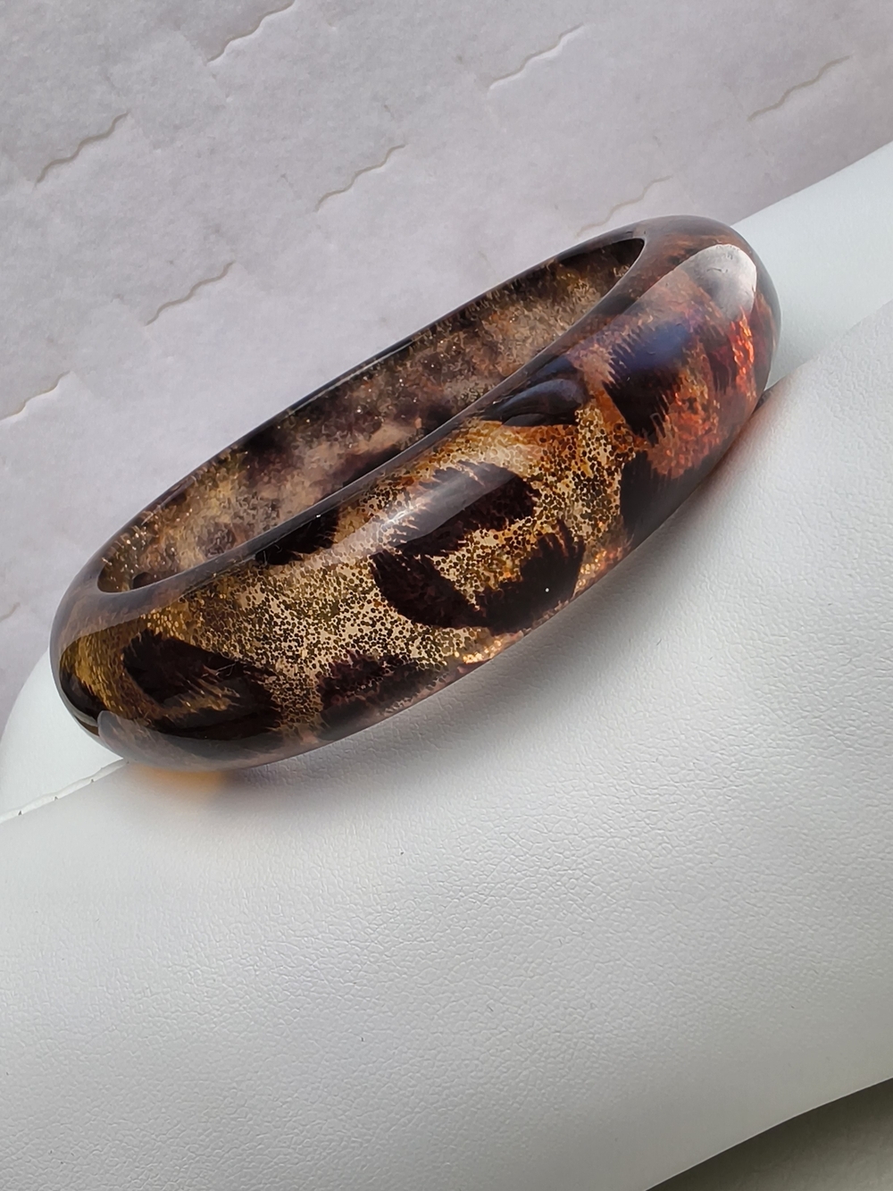 Leopard Safari Print Acrylic Glitter Bangle Bracelet Size 8
